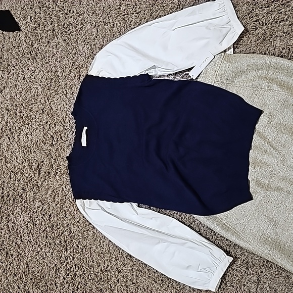 NWT Six/Fifty Darcy Mixed Media Top In Navy And White Small - Picture 3 of 6